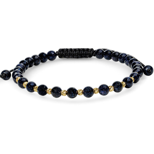 Bratara Din aur 14k cu bile si piatra soarleui albastra