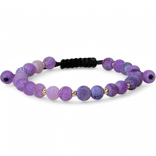 Bratara cu snur si bile de Aur 585 14k si Agate Frozen Mov 6mm M2