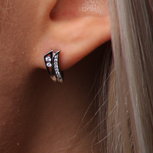 Cercei din argint 925 rodiat cu zirconii, design curbat elegant-ARP5006B