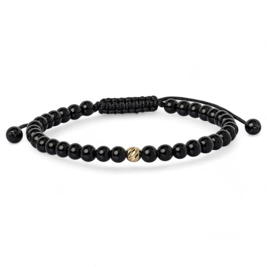 Bratara Arpatia cu snur, Aur 585 14k si Onix Lucios Negru