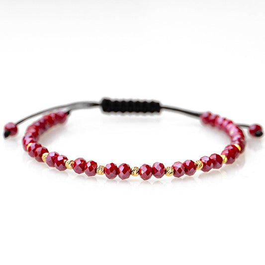 Bratara Arpatia cu bile din Aur 375 9K, snur reglabil si Cristale Rosii nuanta Bordo 2, Cutie Ambalare Cadou, Certificat Garantie