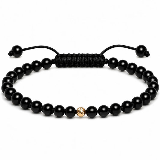 Brățară unisex cu onix lucios negru și bilă din aur 14K, lucrată manual în România – Arpatia