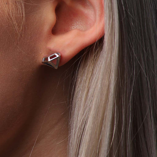 Cercei cu design diamant din argint 925 rodiat și închidere prin înfiletare-ARP5011C