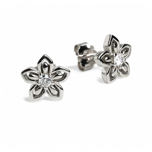 Cercei floare din argint 925 cu ziroconiu-CE1063A