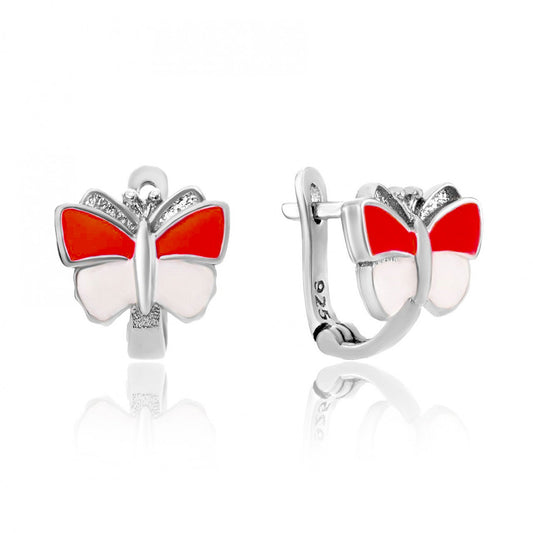 Cercei copii din argint 925 cu fluturași colorați – roșu sau negru-ARP5011D