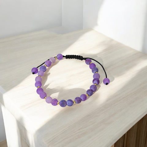 Bratara cu snur si bile de Aur 585 14k si Agate Frozen Mov 6mm M2