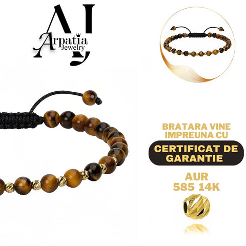 Brățară Arpatia din Aur 14K unisex Ochi de Tigru – Reglabilă