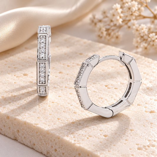 Cercei argint 925 eleganti hexagon cu zirconiu
