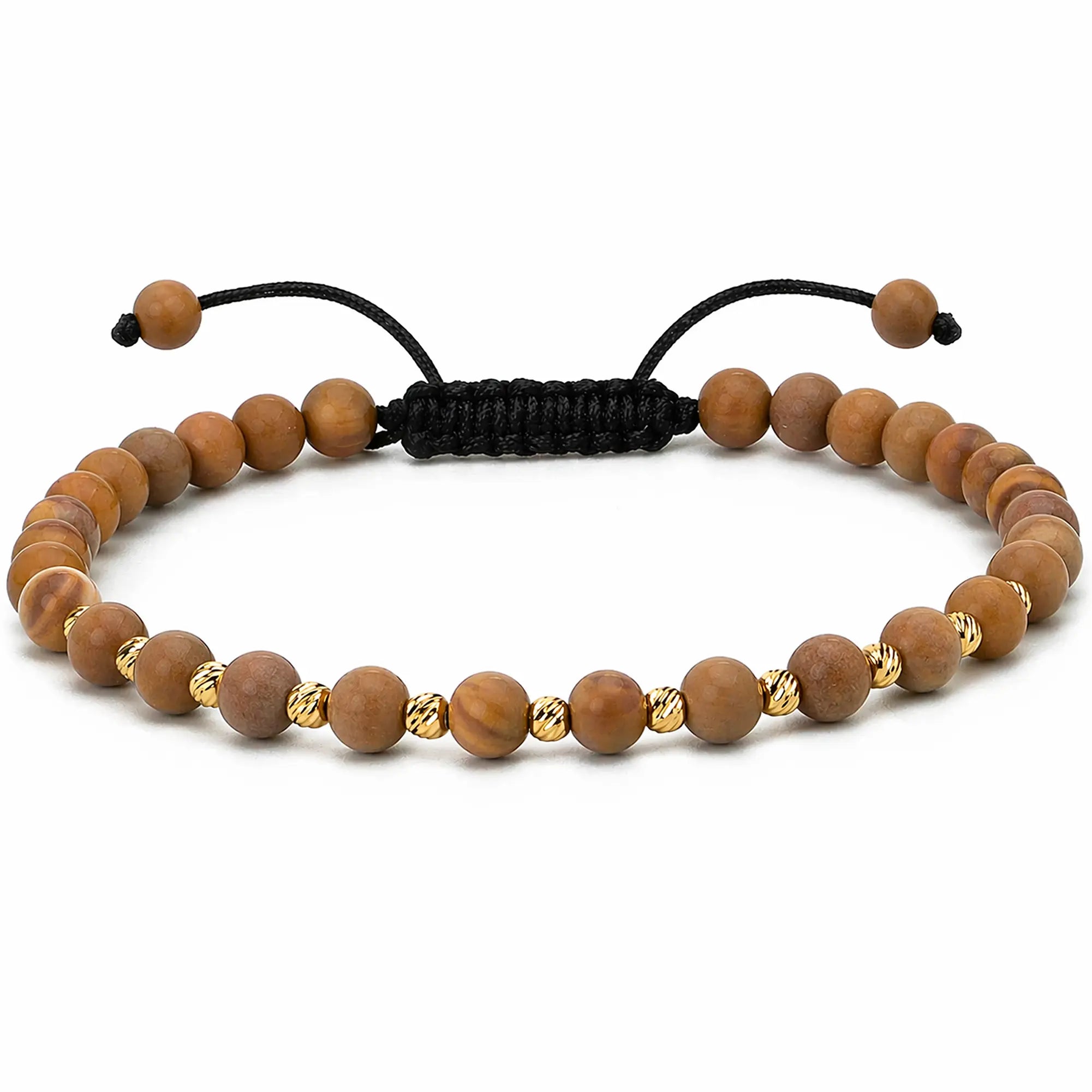 Brățară reglabilă din aur 14K cu 11 bile și Jasp Tigerskin