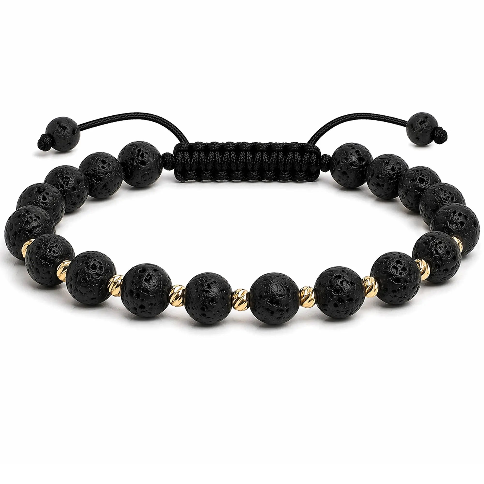 brățară aur 14K cu rocă vulcanică 6 mm Arpatia șnur reglabil