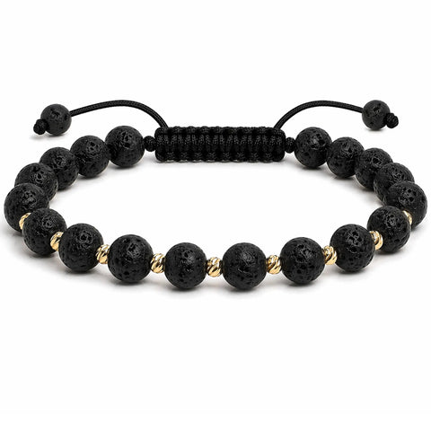 brățară aur 14K cu rocă vulcanică 6 mm Arpatia șnur reglabil
