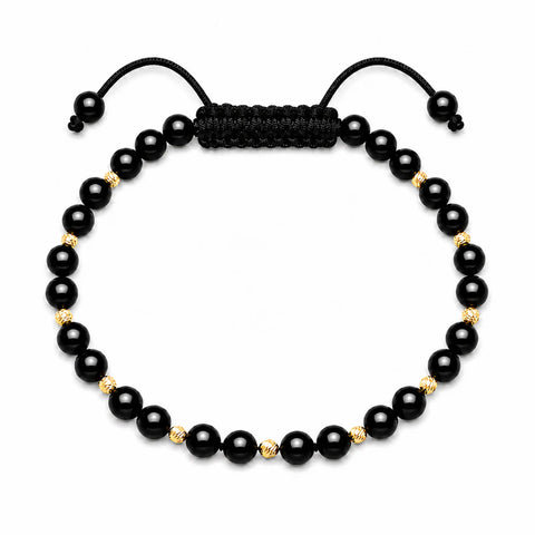 Brățară cu Bile din Aur 14K și Onix Lucios 2 – Reglabilă, Unisex | Arpatia