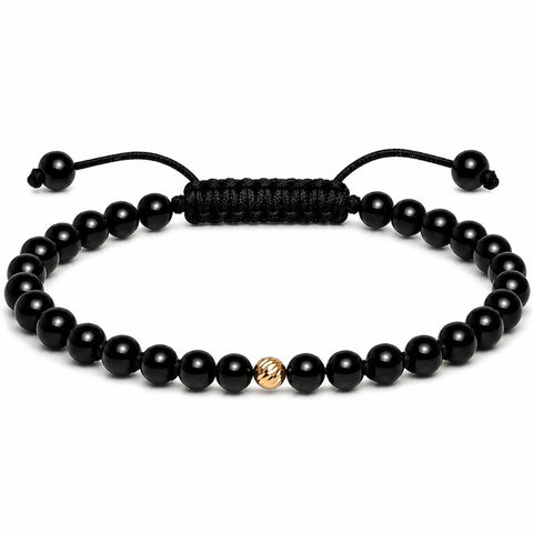 Brățară unisex cu onix lucios negru și bilă din aur 14K, lucrată manual în România – Arpatia
