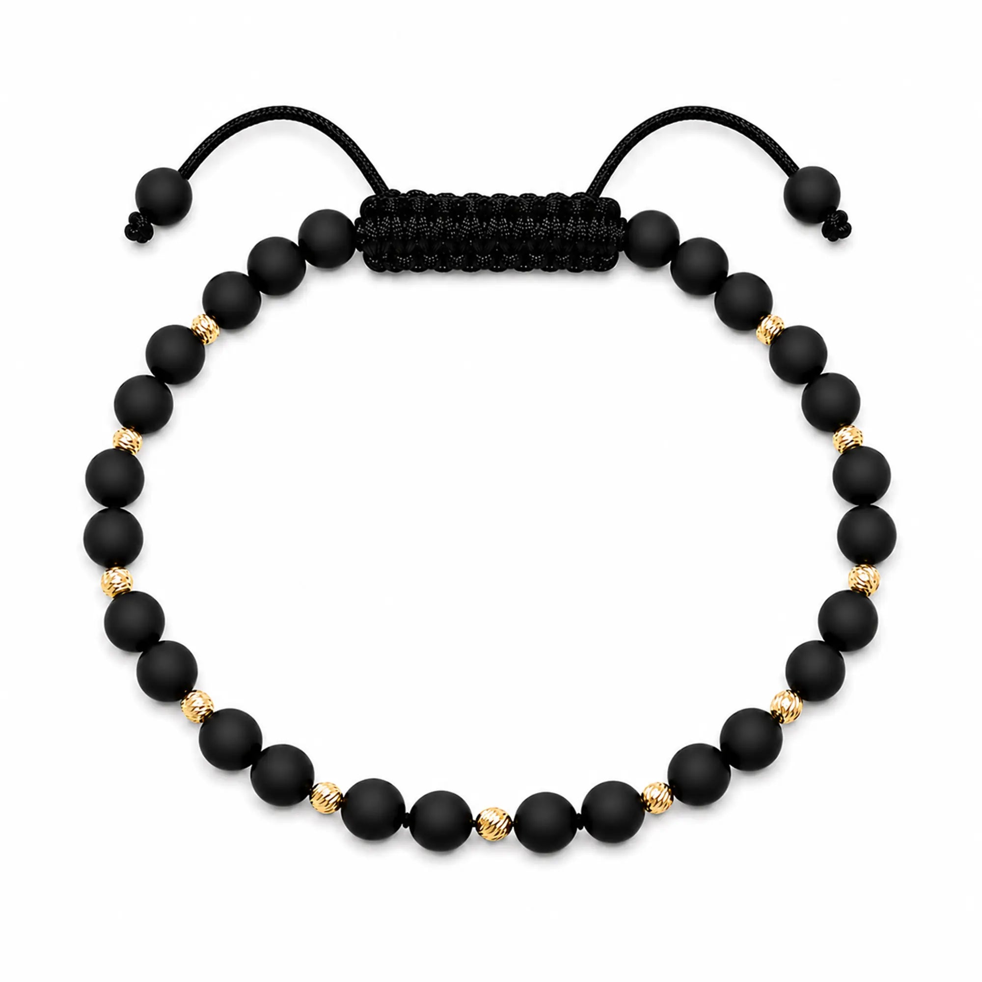 Brățară reglabilă unisex cu 11 bile din aur 14K și onix mat natural, lucrată manual în România – Arpatia
