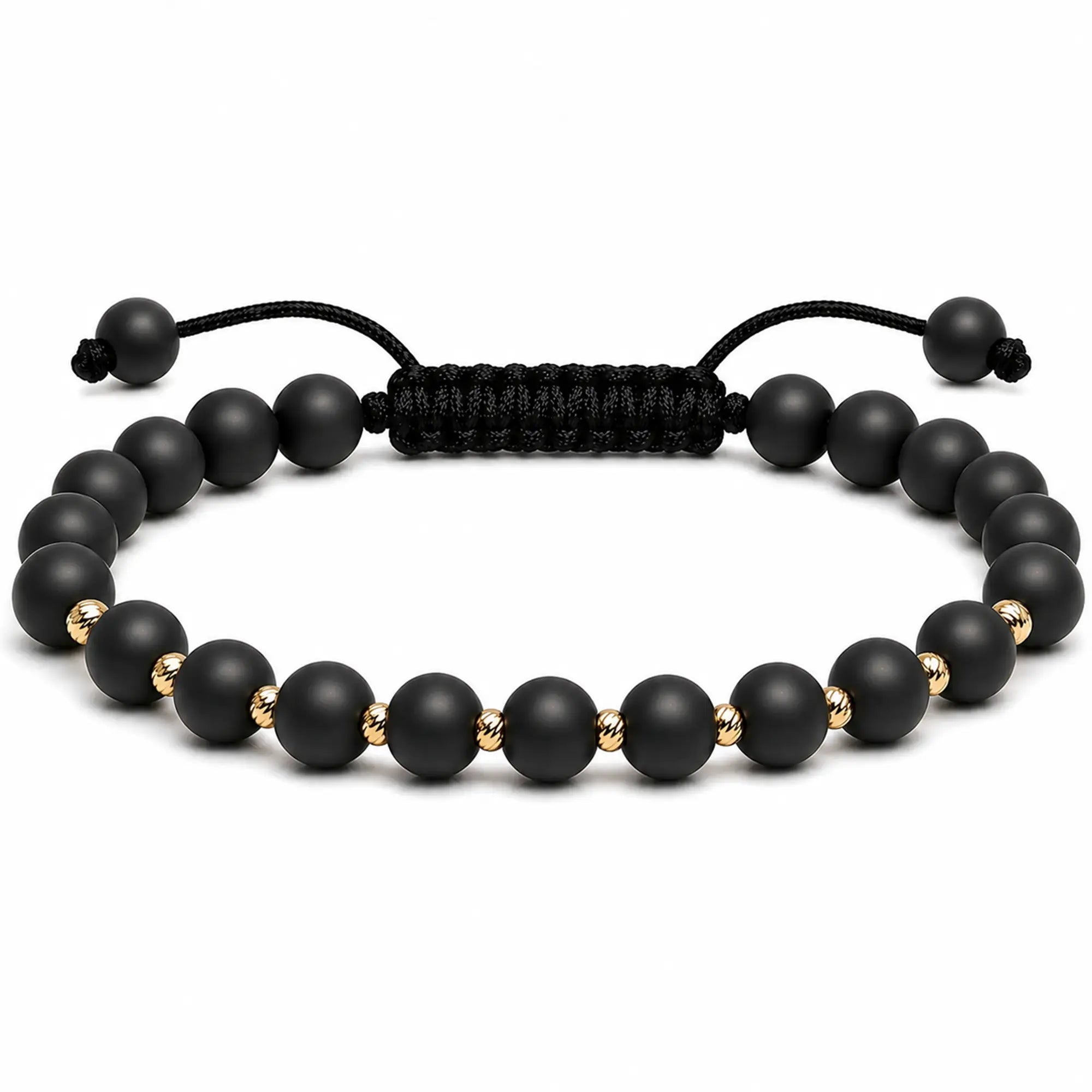 Brățară unisex cu onix mat negru 6 mm și 10 bile din aur 14K, lucrată manual în România – Arpatia